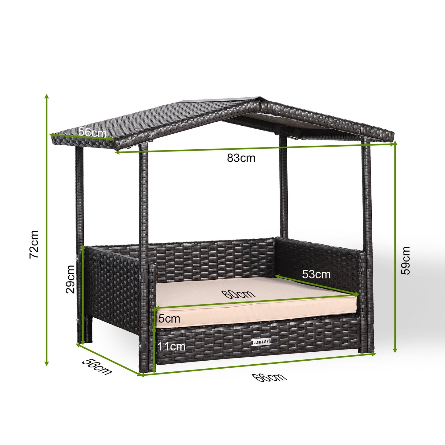 IN STOCK | Nest Range - Wicker Raised Dog House | Rattan Dog Bed for Indoor/Outdoor with Removable Roof & Cushion (Brown) - Available in S, M, L