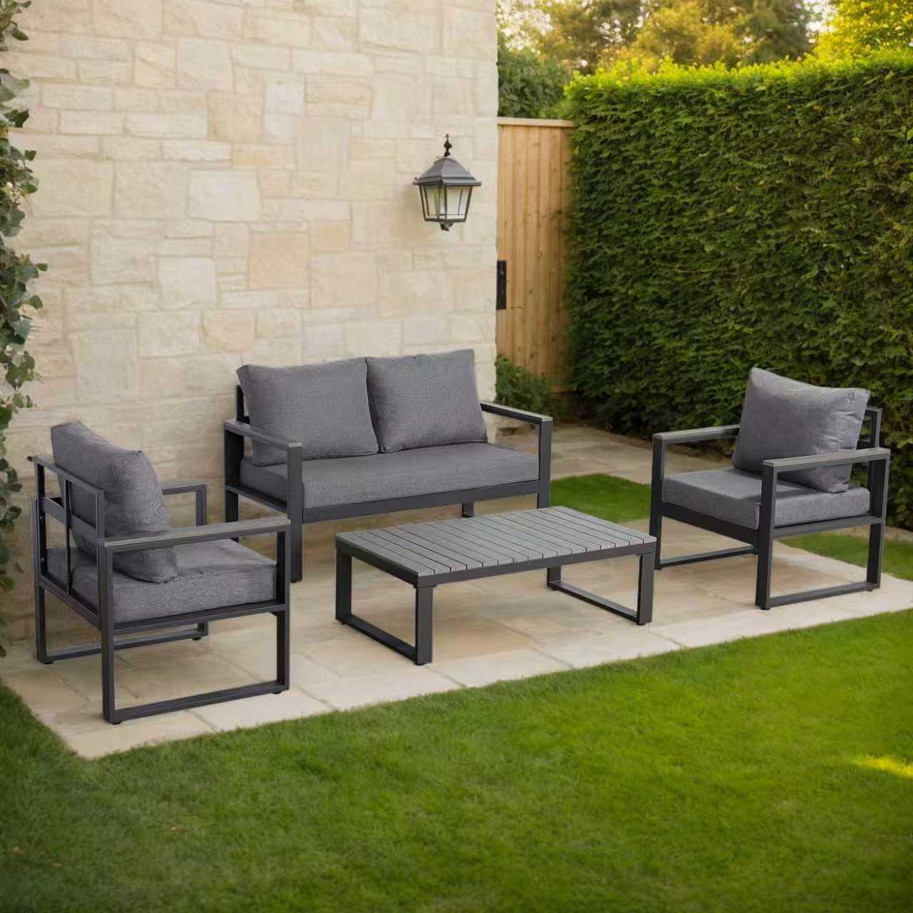 IN STOCK | Dune Range Large Sofa Set Charcoal Aluminium Frame With Grey Cushions