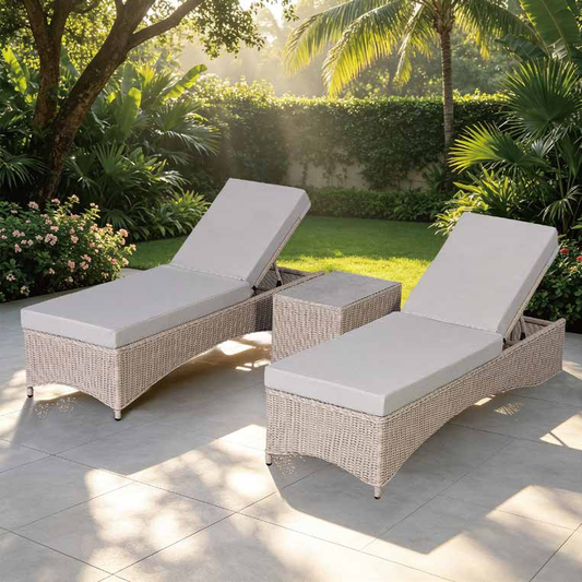 Oxford Range Reclining Sun Lounger Set with Storage Side Table