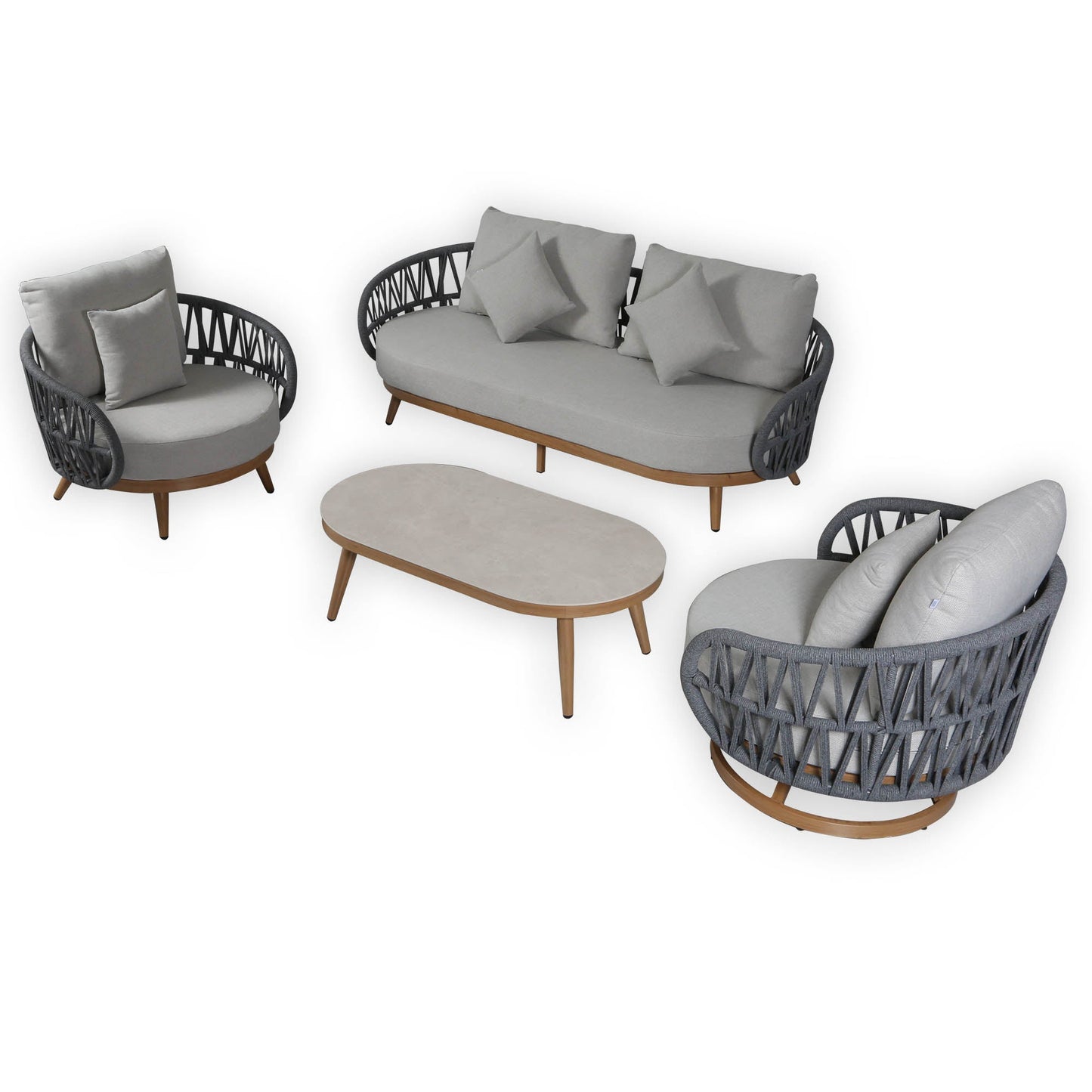 IN STOCK | Luna Range Dark Grey Rope Sofa Set with Grey Cushions