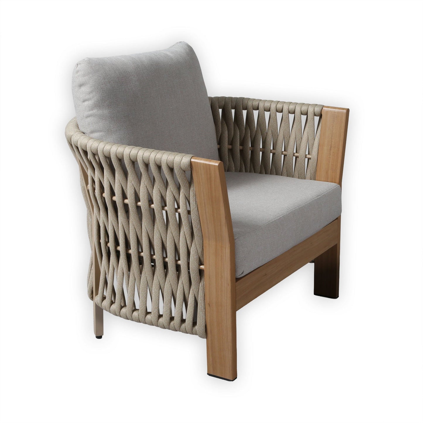 IN STOCK | Orion Range Beige Rope & Wood-Effect Aluminium Frame Sofa Set with Beige cushions