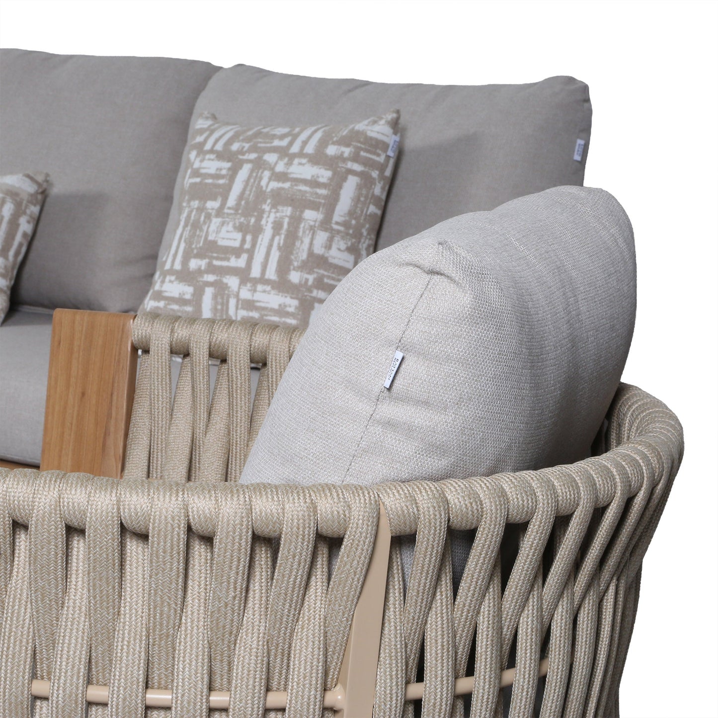 IN STOCK | Orion Range Beige Rope & Wood-Effect Aluminium Frame Sofa Set with Beige cushions