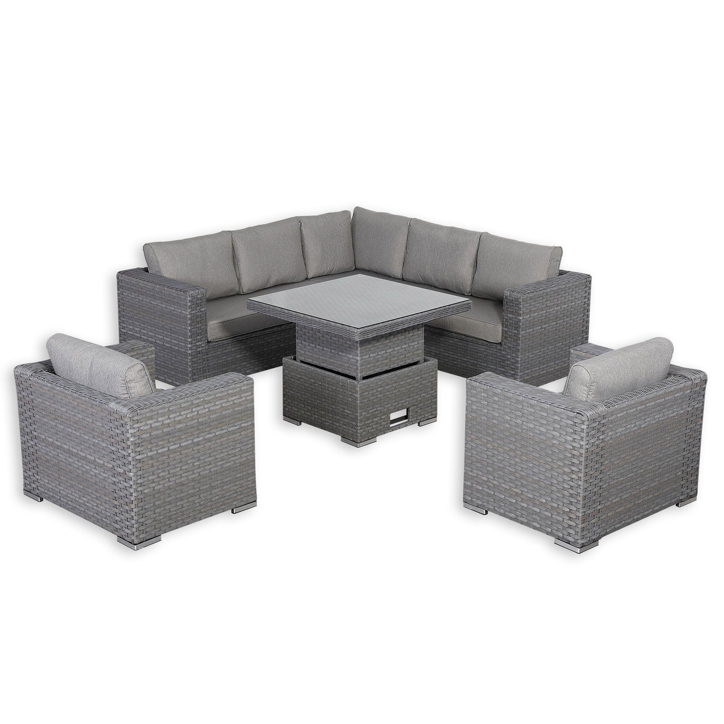 Catalina Range L-Shape Corner Sofa Set with Armchairs and Rising Table
