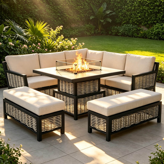 Lumina Range Square Corner Sofa Set with Fire Pit Rising Table