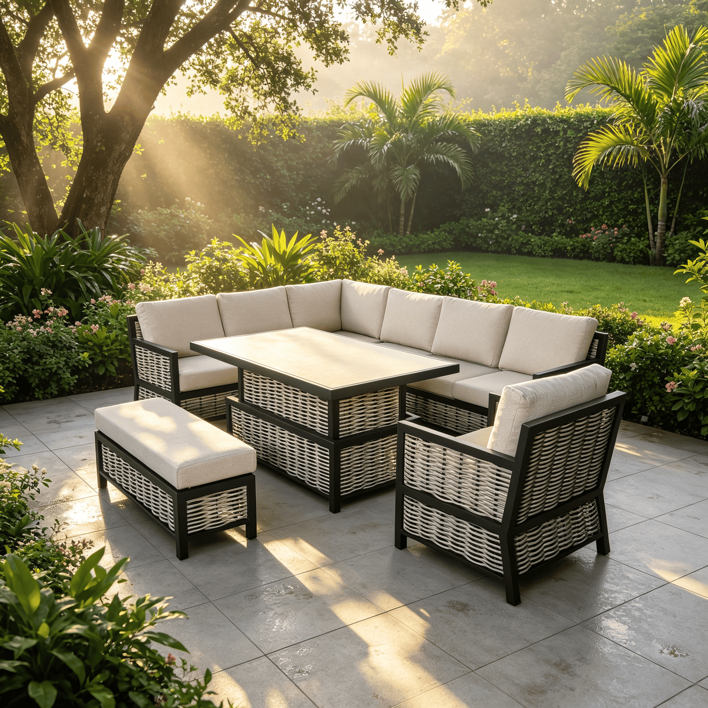 Lumina Range Corner Sofa Set with Armchair, Bench and Rising Table