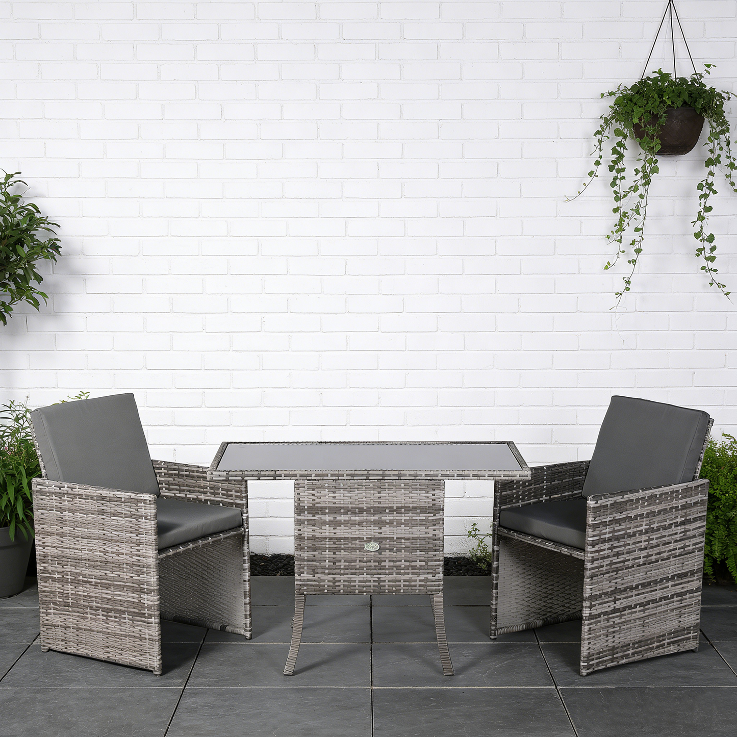 IN STOCK | Luxury 3-Piece Cube Garden Bistro Set – Premium Grey Wicker Furniture for Balcony & Patio