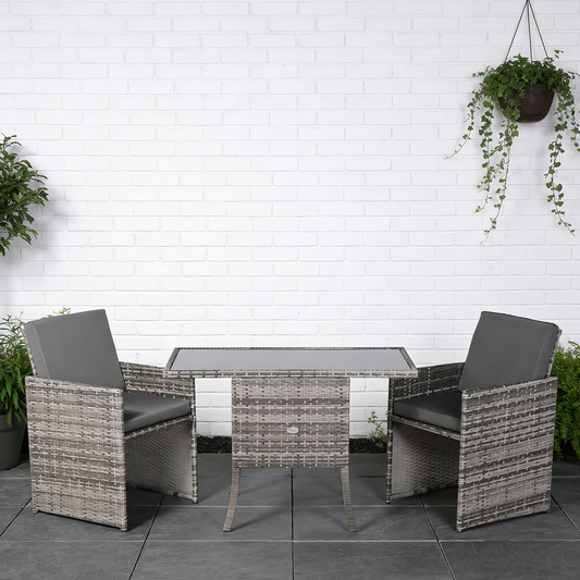 IN STOCK | Luxury 3-Piece Cube Garden Bistro Set – Premium Grey Wicker Furniture for Balcony & Patio