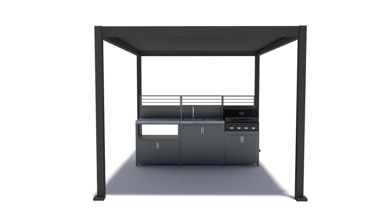 Horizon 3m x 3m Aluminium Pergola Frame & Manual Operated Galvanised Steel Roof Louvres - Charcoal