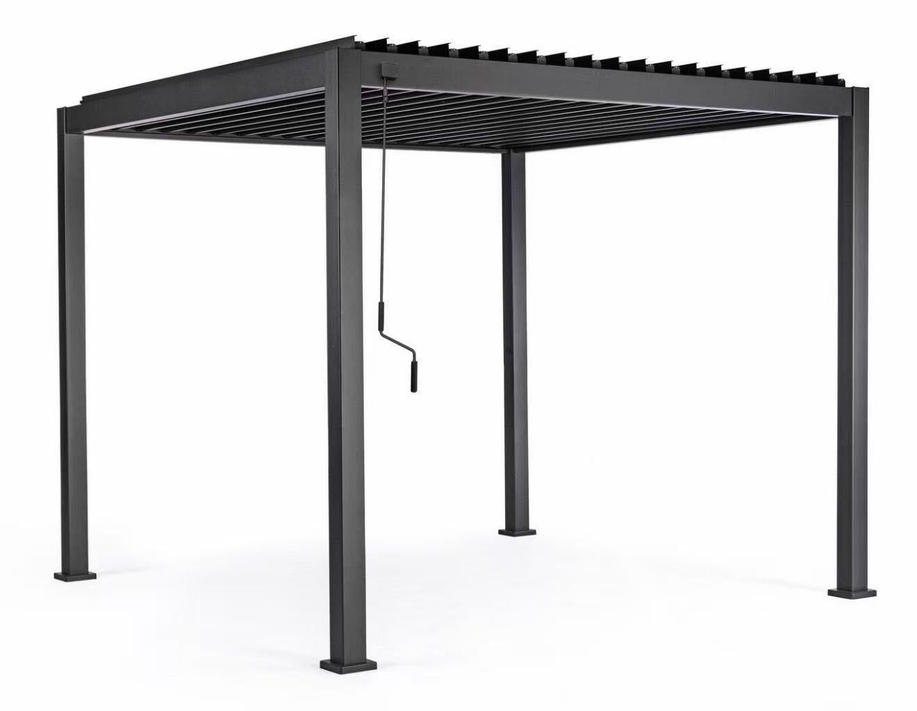 Horizon 3m x 3m Aluminium Pergola Frame & Manual Operated Galvanised Steel Roof Louvres - Charcoal