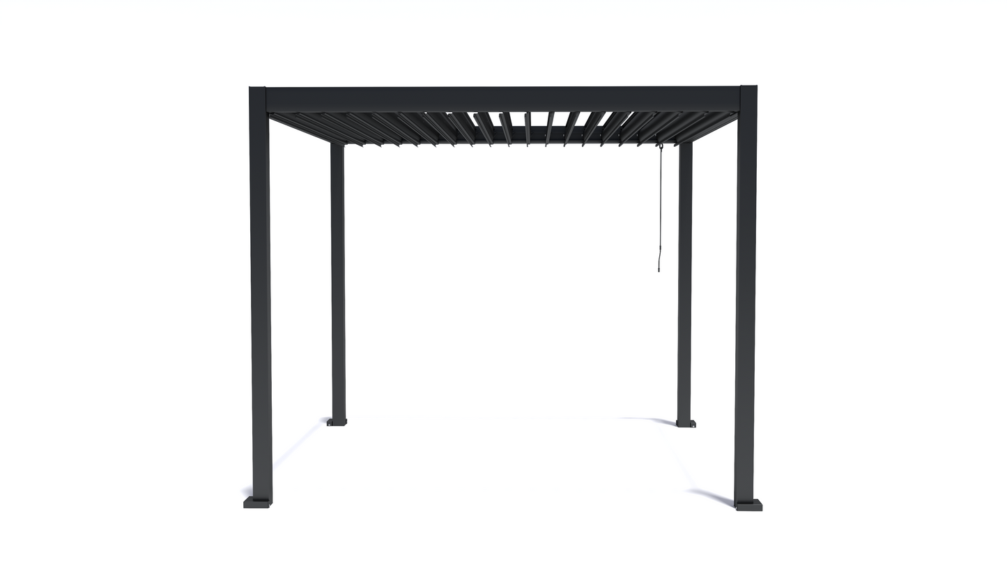 Horizon 3m x 3m Aluminium Pergola Frame & Manual Operated Galvanised Steel Roof Louvres - Charcoal