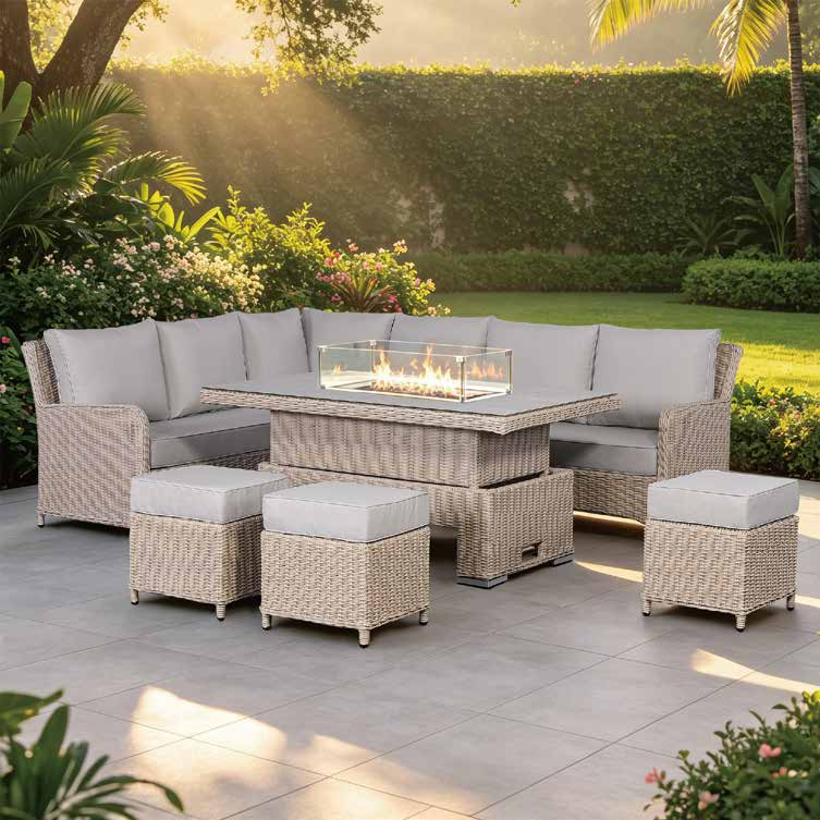 Oxford Range Left Hand Corner Sofa Set with Footstools and Rising Fire Pit Table