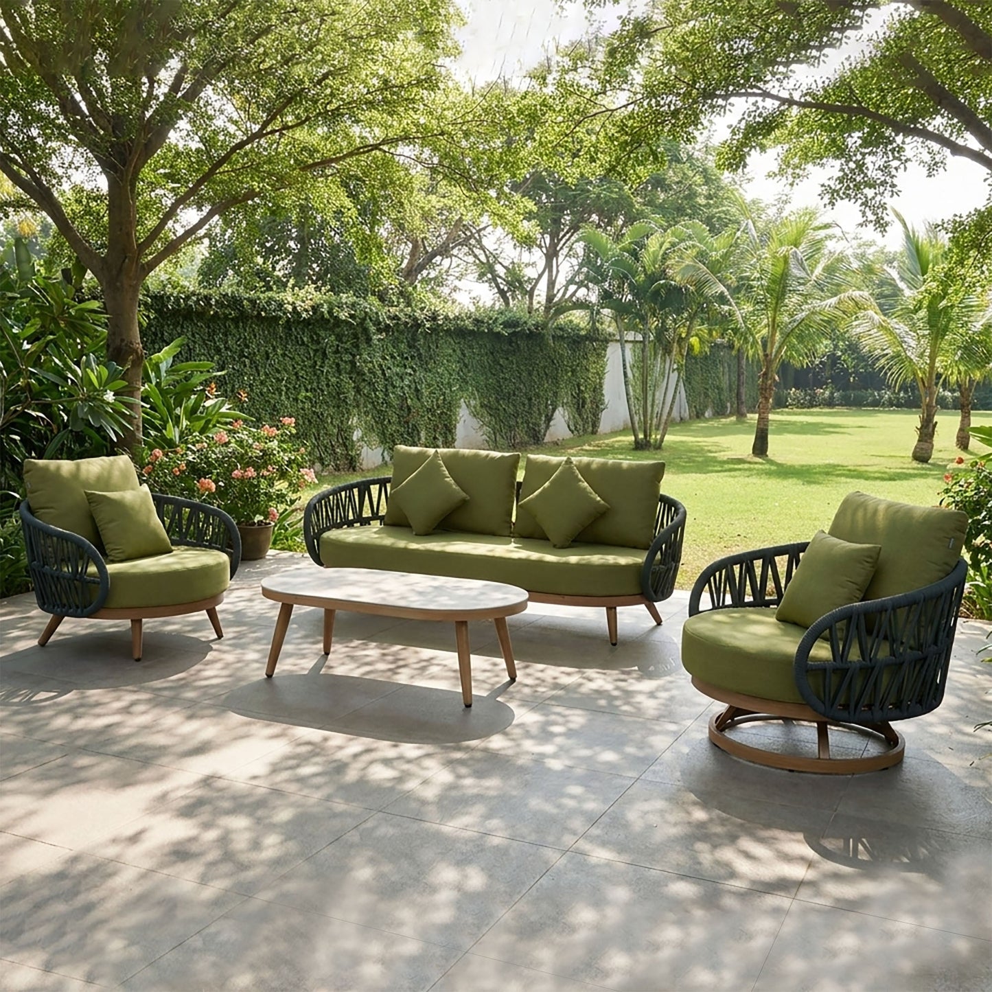IN STOCK | Luna Range Olive Green Rope Sofa Set with Green Cushions