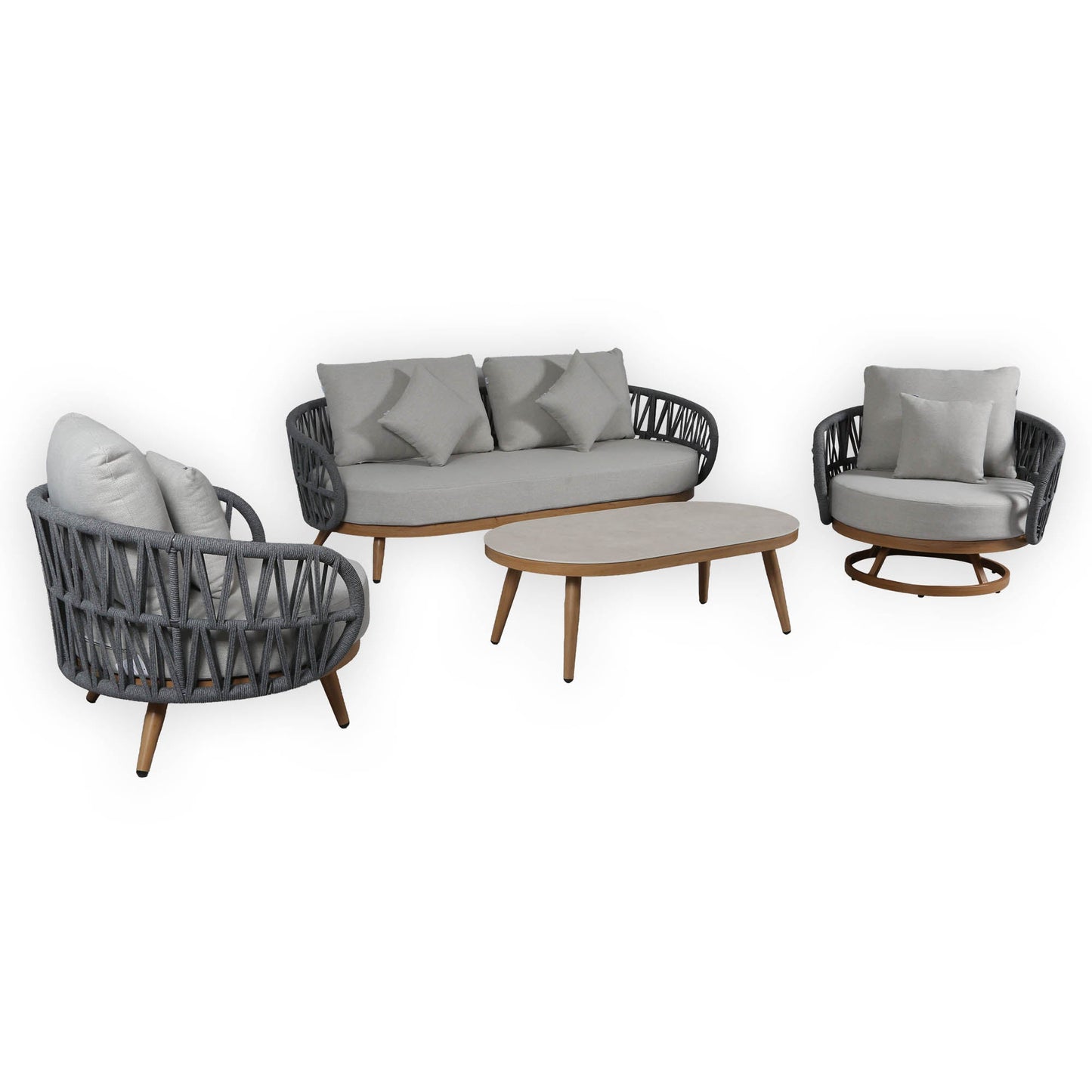 IN STOCK | Luna Range Dark Grey Rope Sofa Set with Grey Cushions