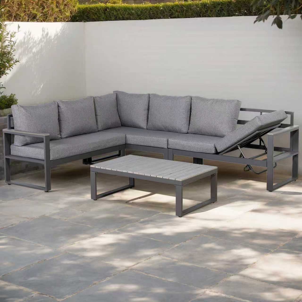 IN STOCK | Dune Range LHF Corner Set Charcoal Aluminium Frame With Charcoal Cushions