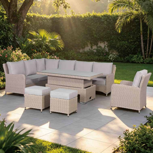 Oxford Range Left Hand Corner Sofa Set with Armchair, Footstools and Rising Table