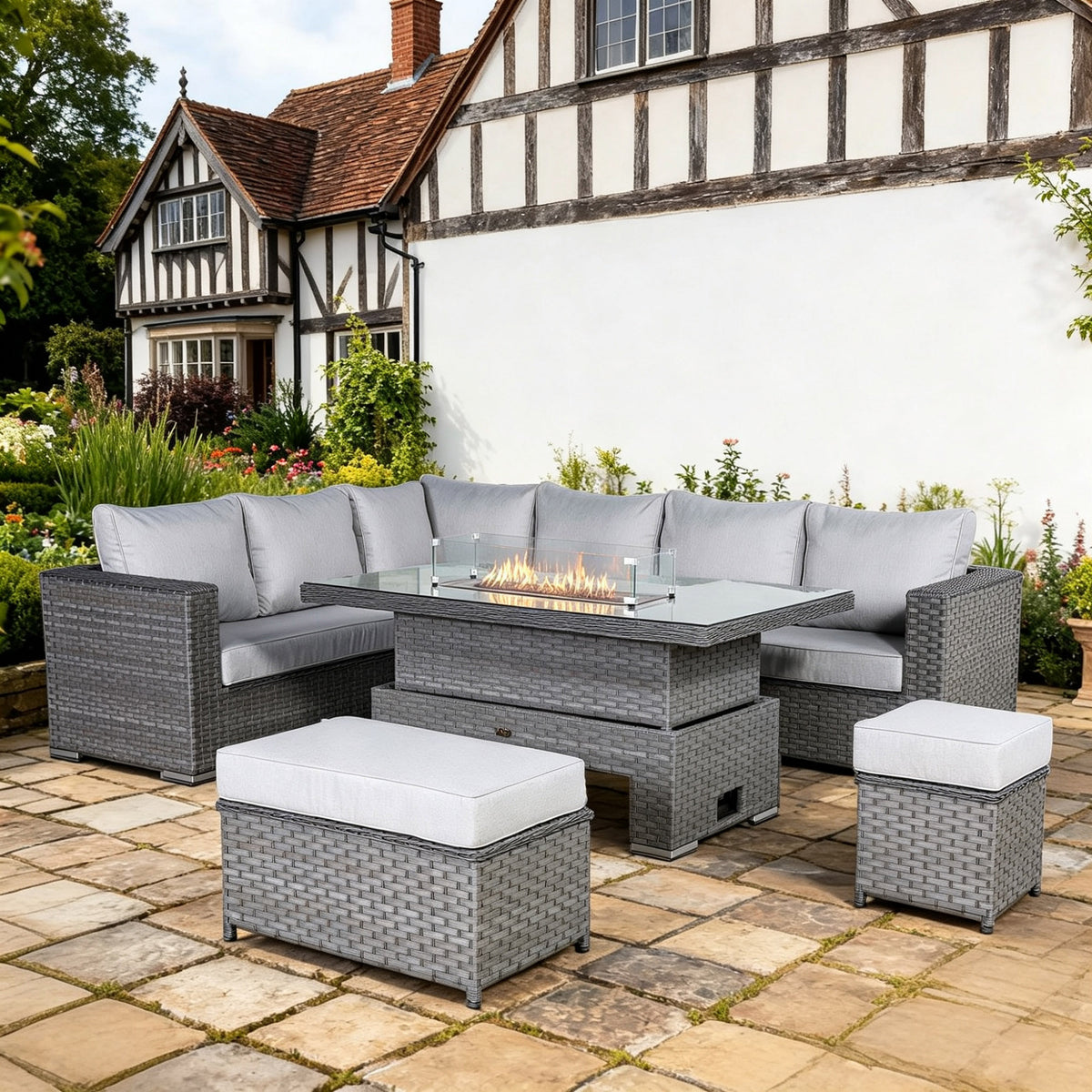 Catalina Range Modular Corner Sofa Set with Fire Pit Rising Table