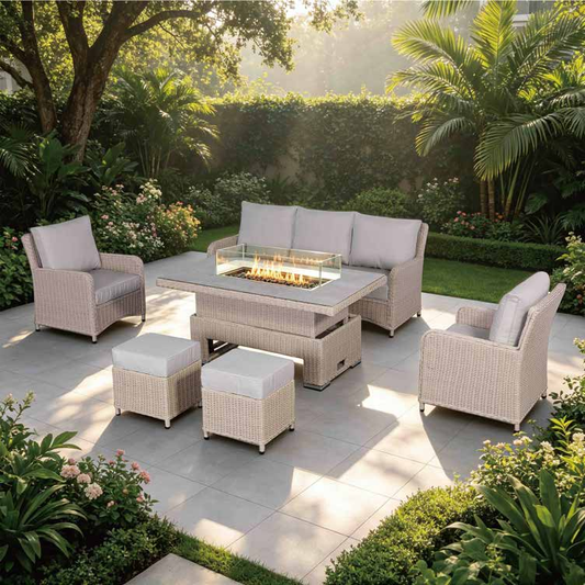 Oxford Range Sofa Set with Armchairs, Footstools and Rising Fire Pit Table