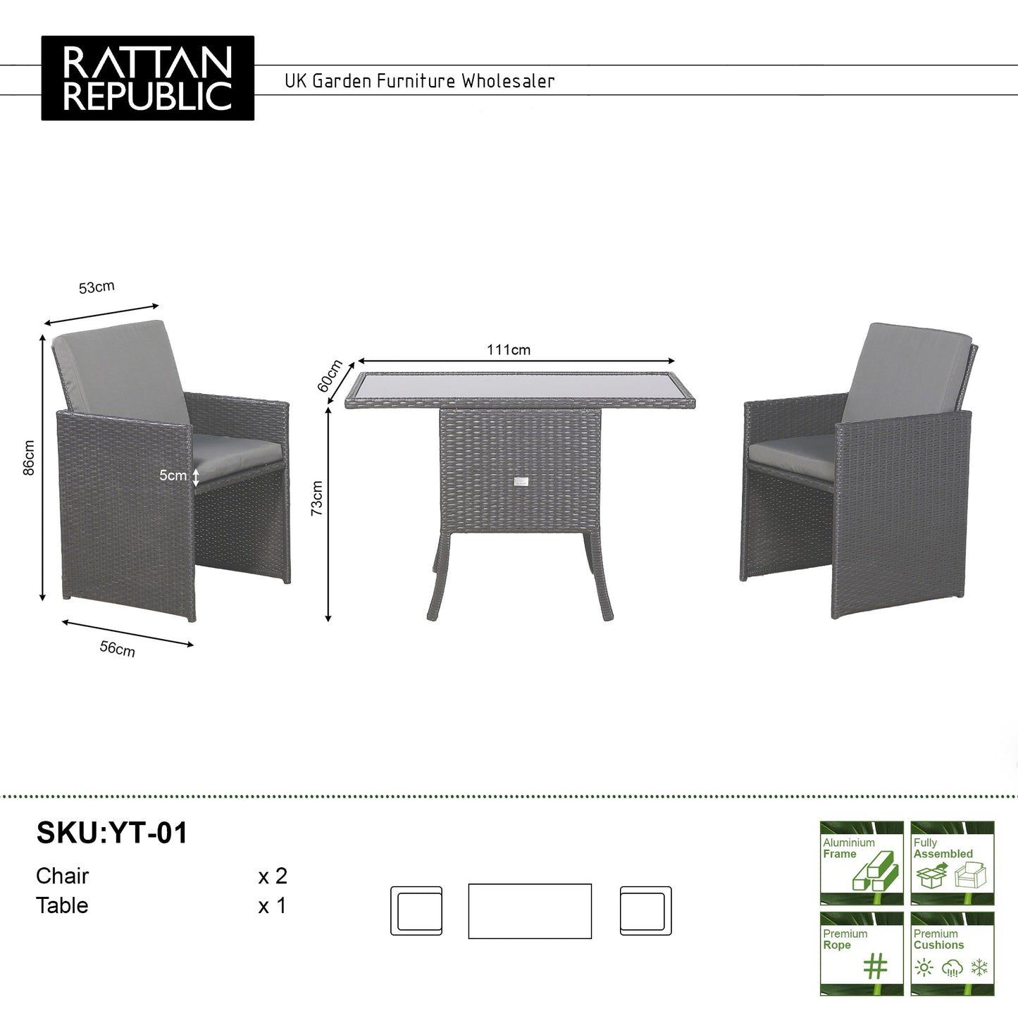 IN STOCK | Rattan Republic Luxury 3-Piece Cube Garden Bistro Set – Elegant Blackish Brown Wicker Furniture for Balcony & Patio