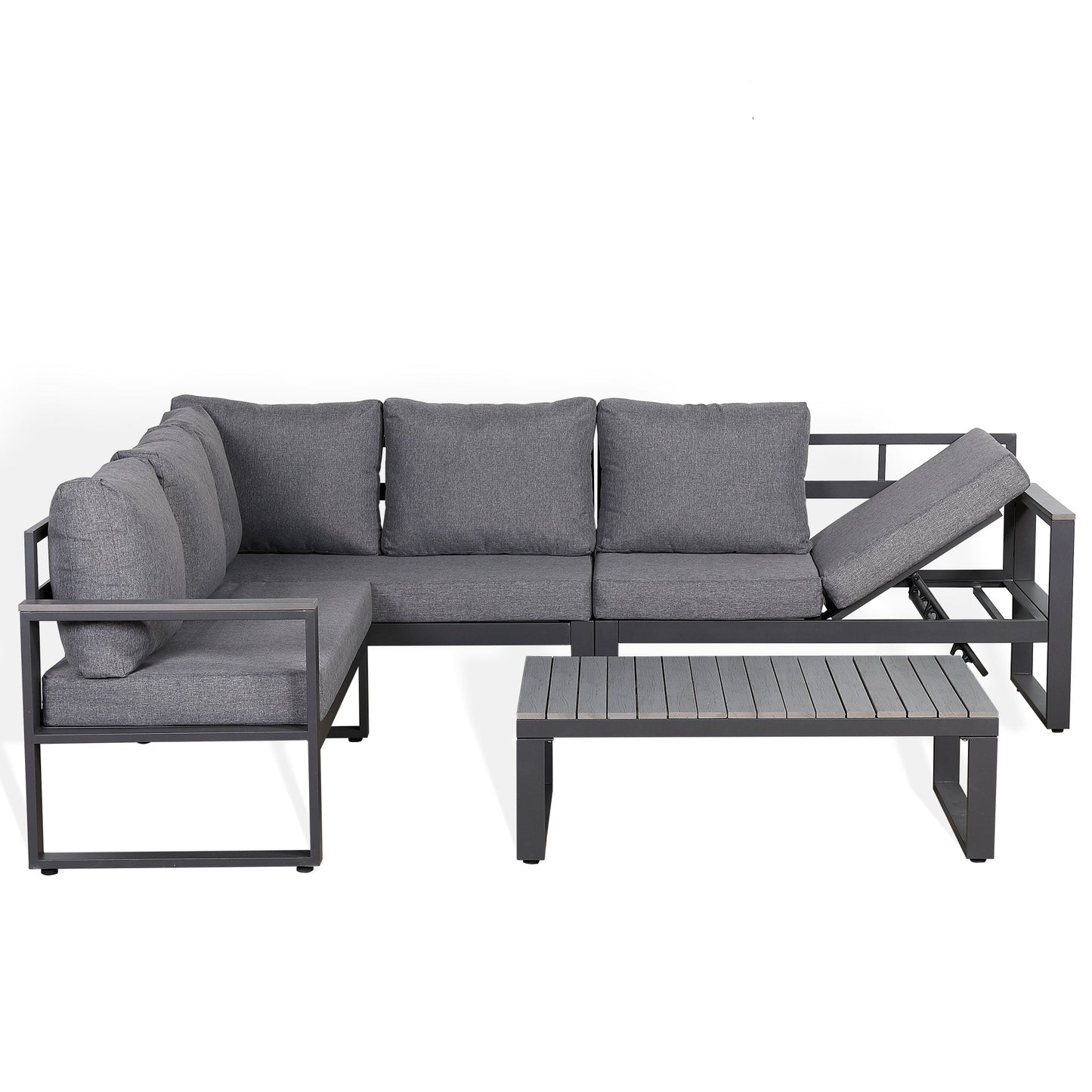 IN STOCK | Dune Range LHF Corner Set Charcoal Aluminium Frame With Charcoal Cushions