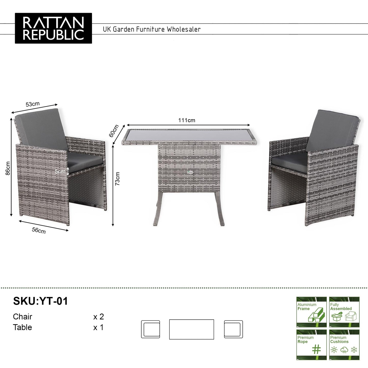 IN STOCK | Luxury 3-Piece Cube Garden Bistro Set – Premium Grey Wicker Furniture for Balcony & Patio