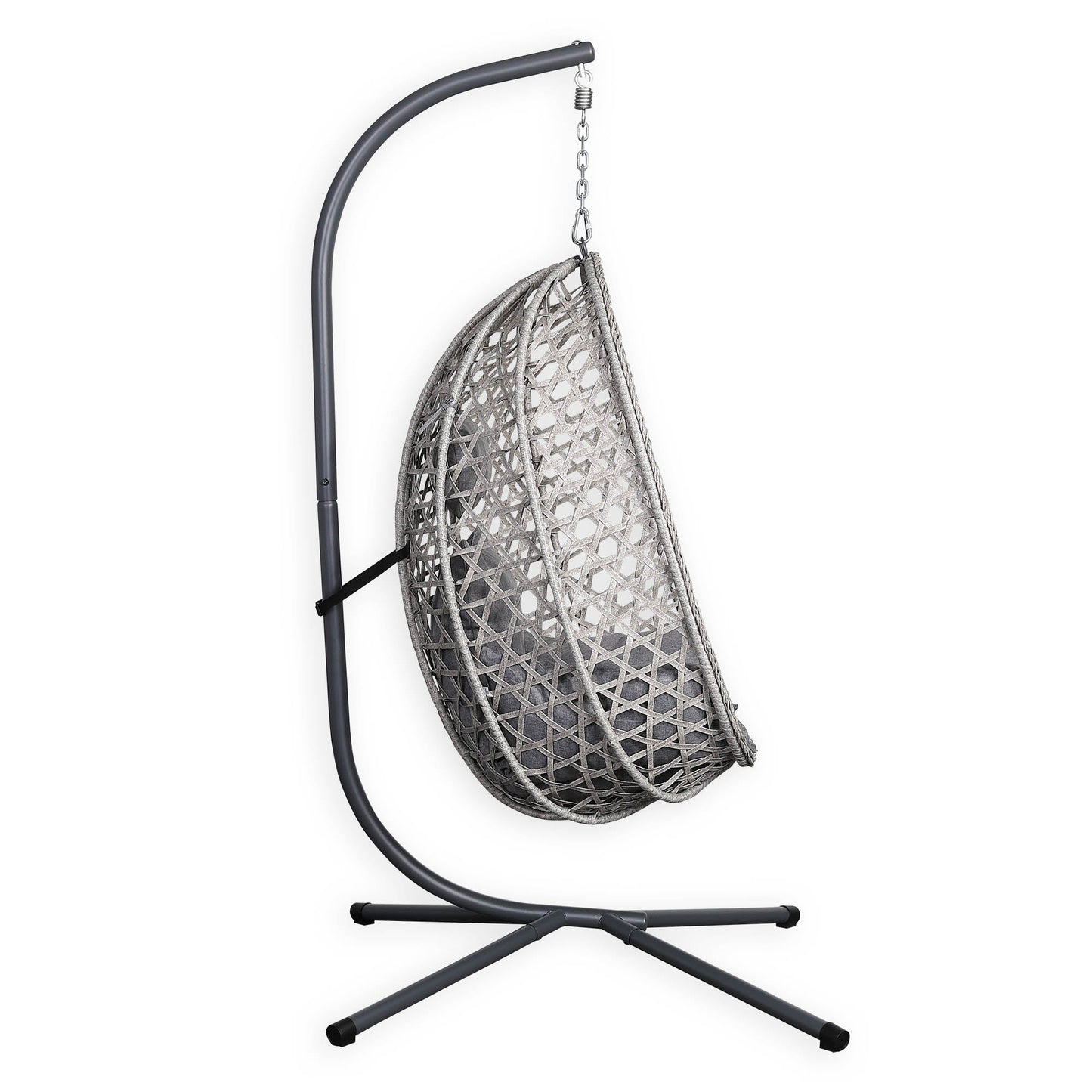 IN STOCK | Nest Hanging Egg Chair with Stand, Thick Showerproof Cushions, for Living Room,Balcony or Outdoor, Grey Weave & Black Stand (RR-EC-02)