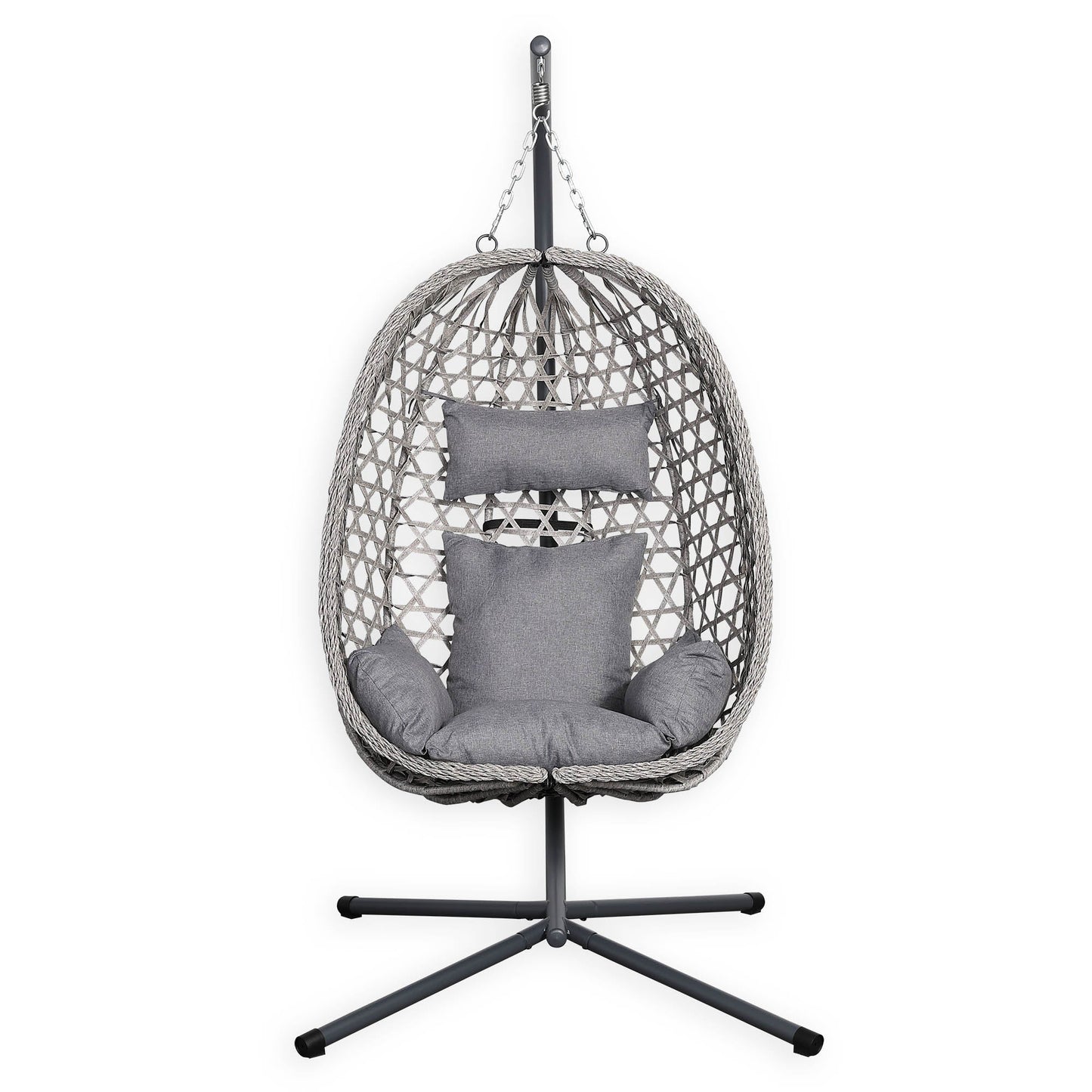 IN STOCK | Nest Hanging Egg Chair with Stand, Thick Showerproof Cushions, for Living Room,Balcony or Outdoor, Grey Weave & Black Stand (RR-EC-02)
