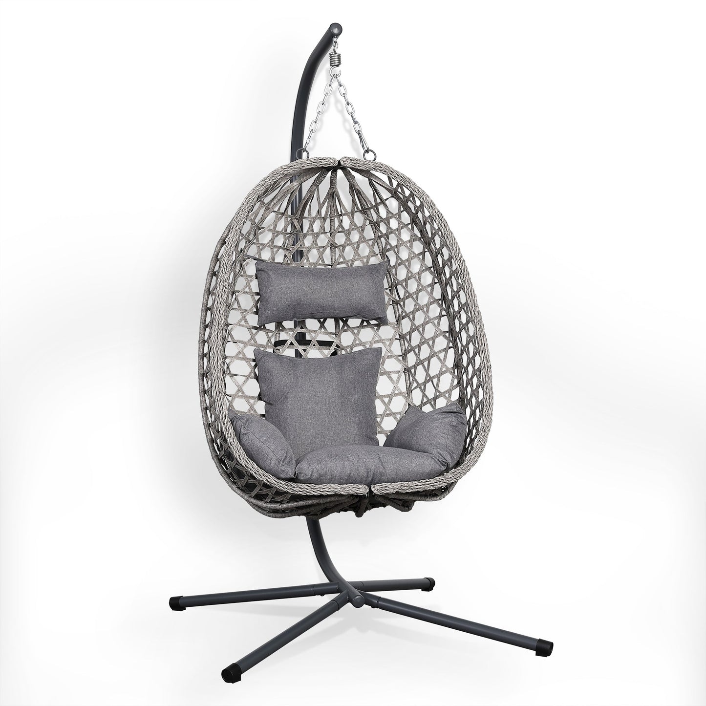 IN STOCK | Nest Hanging Egg Chair with Stand, Thick Showerproof Cushions, for Living Room,Balcony or Outdoor, Grey Weave & Black Stand (RR-EC-02)