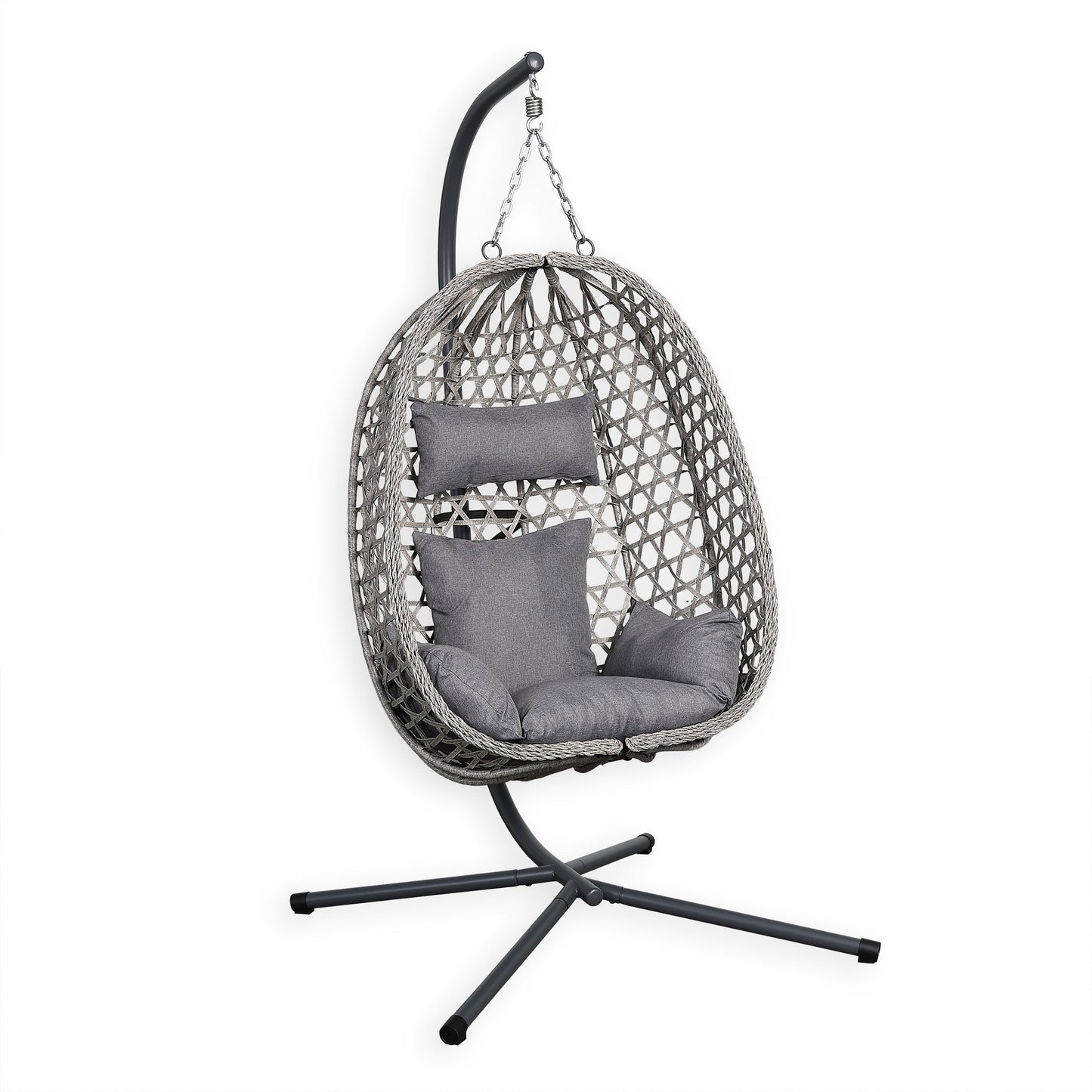 IN STOCK | Nest Hanging Egg Chair with Stand, Thick Showerproof Cushions, for Living Room,Balcony or Outdoor, Grey Weave & Black Stand (RR-EC-02)