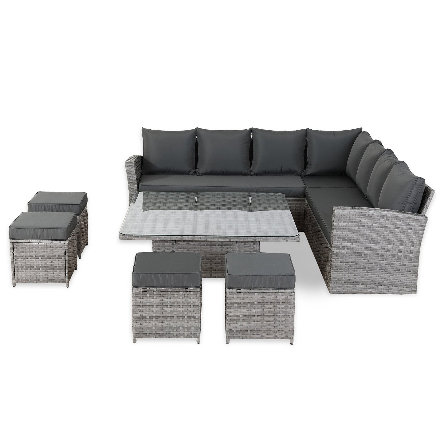 IN STOCK |Bristol Range 11-Seater Rattan Garden Furniture Set with Height-Adjustable Rising Table & Waterproof Cover - Luxury Symmetrical Corner Sofa