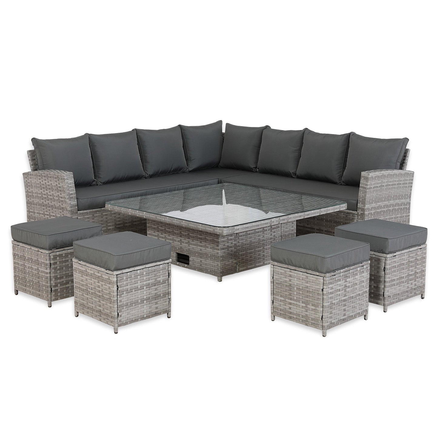 IN STOCK |Bristol Range 11-Seater Rattan Garden Furniture Set with Height-Adjustable Rising Table & Waterproof Cover - Luxury Symmetrical Corner Sofa