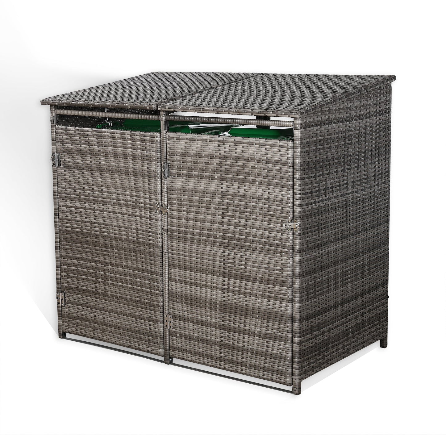 Nest wheelie bins shed / store in Grey Rattan Weave (WBS-2G)