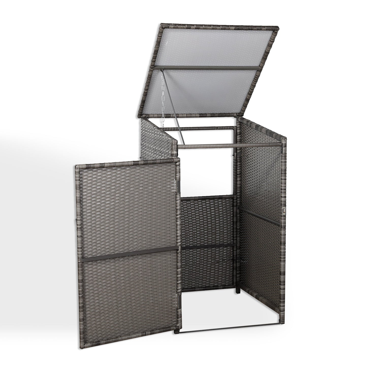 IN STOCK | Nest wheelie bin shed / store in Grey Rattan Weave (WBS-1G)