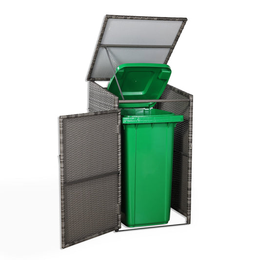 IN STOCK | Nest wheelie bin shed / store in Grey Rattan Weave (WBS-1G)