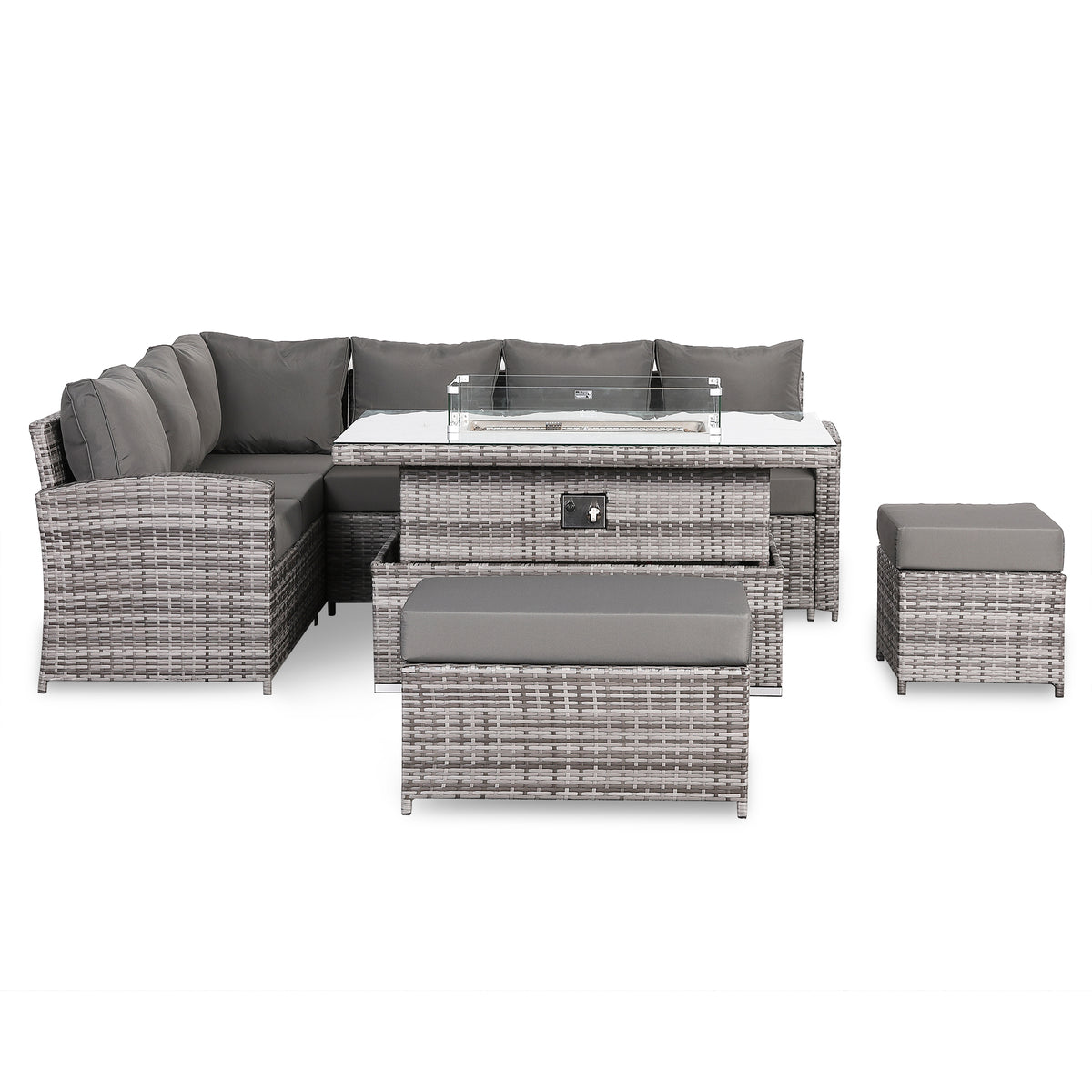 Rattan Republic High Back Left Hand Corner Sofa Set with Fire Pit Rising Table