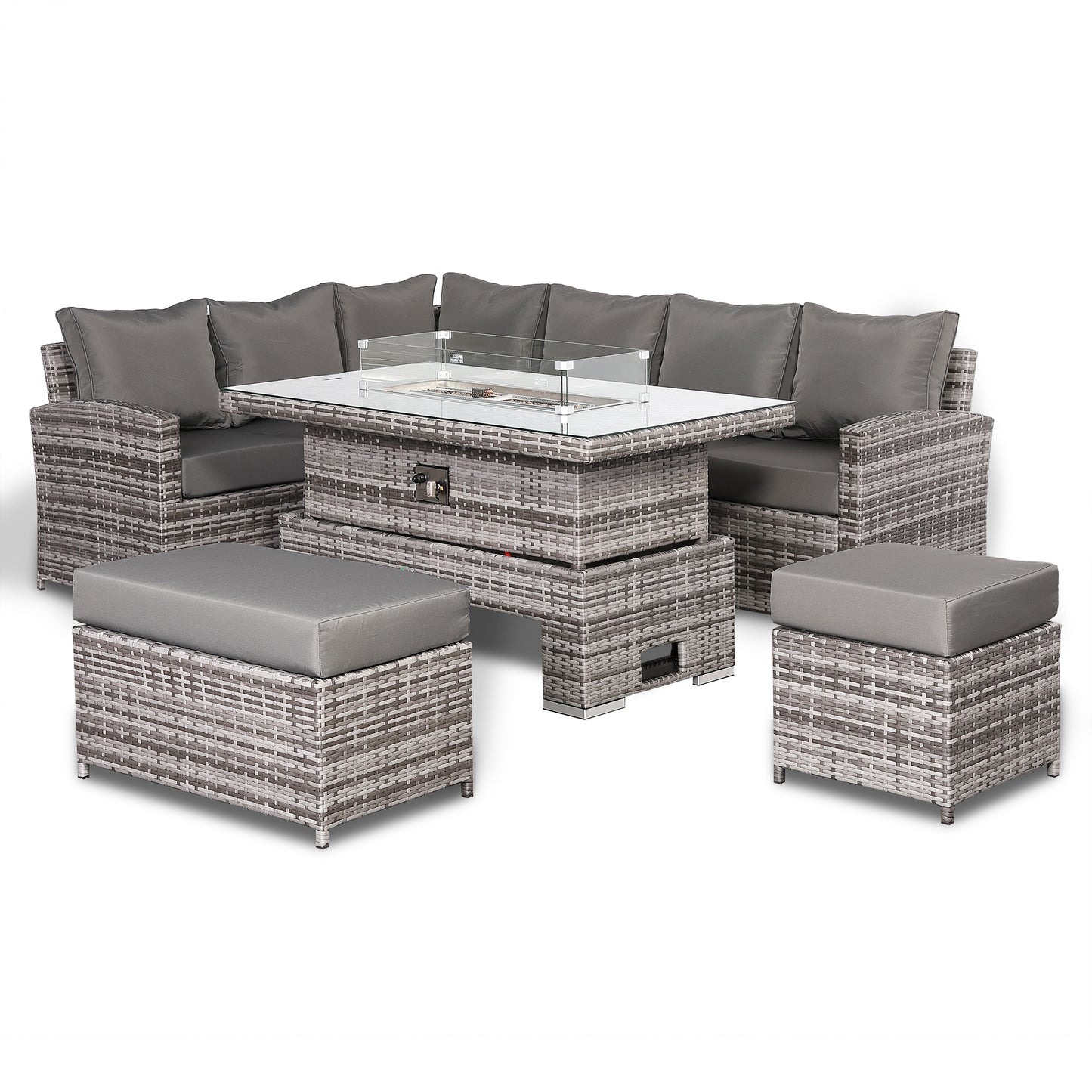 Rattan Republic High Back Left Hand Corner Sofa Set with Fire Pit Rising Table