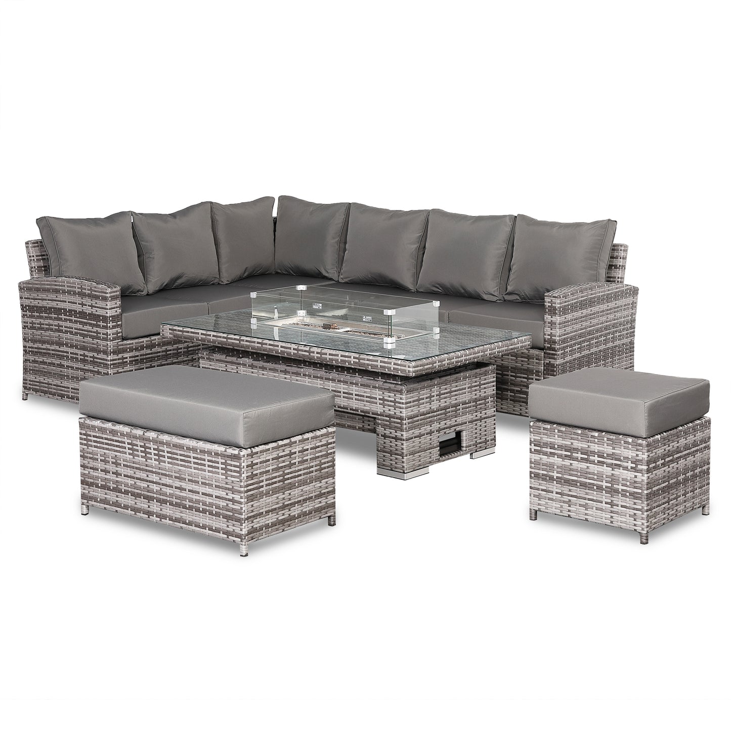 Rattan Republic High Back Left Hand Corner Sofa Set with Fire Pit Rising Table