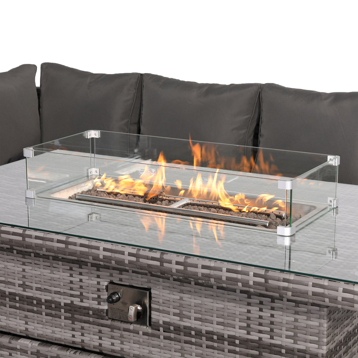 Rattan Republic High Back Left Hand Corner Sofa Set with Fire Pit Rising Table