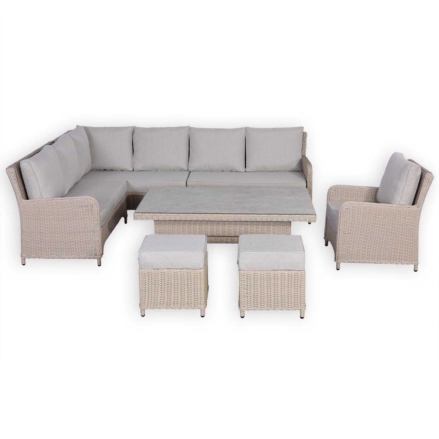 Oxford Range Left Hand Corner Sofa Set with Armchair, Footstools and Rising Table