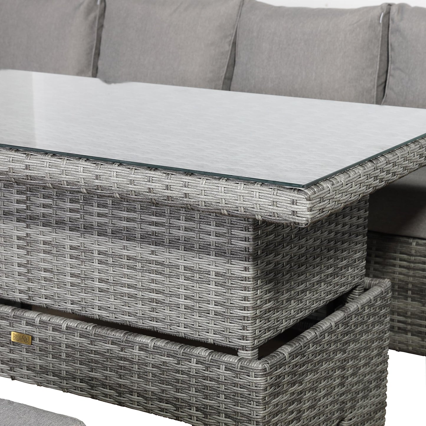 Sloane Range Left Hand Corner Sofa Set with Rising Table in Dark Grey Weave
