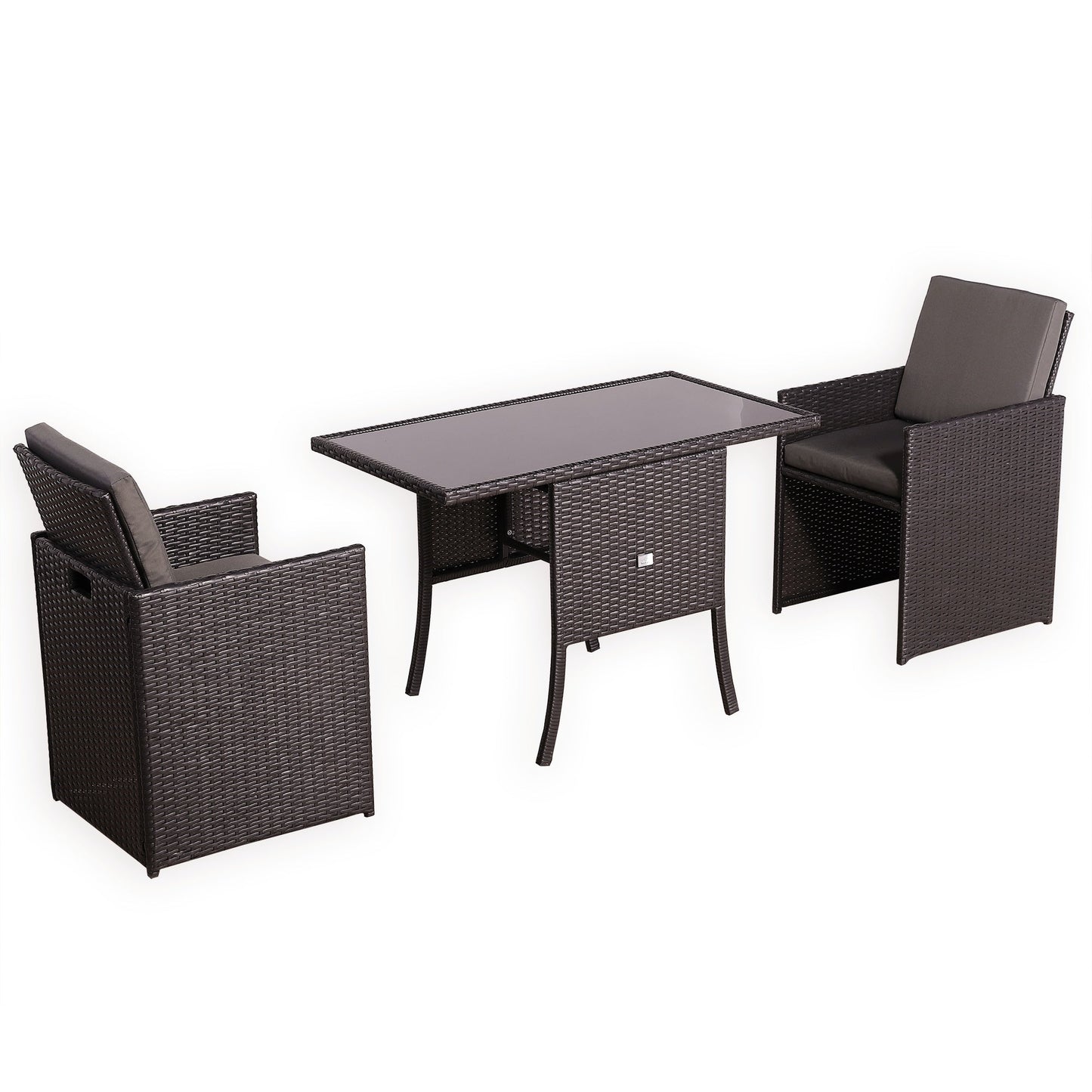 IN STOCK | Rattan Republic Luxury 3-Piece Cube Garden Bistro Set – Elegant Blackish Brown Wicker Furniture for Balcony & Patio