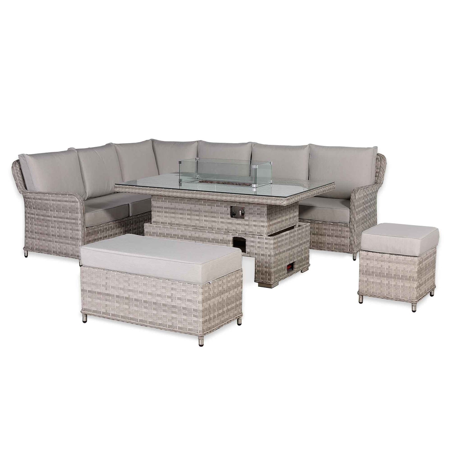Havana Range  High Back Left Hand Corner Sofa Set with Fire Pit Rising Table