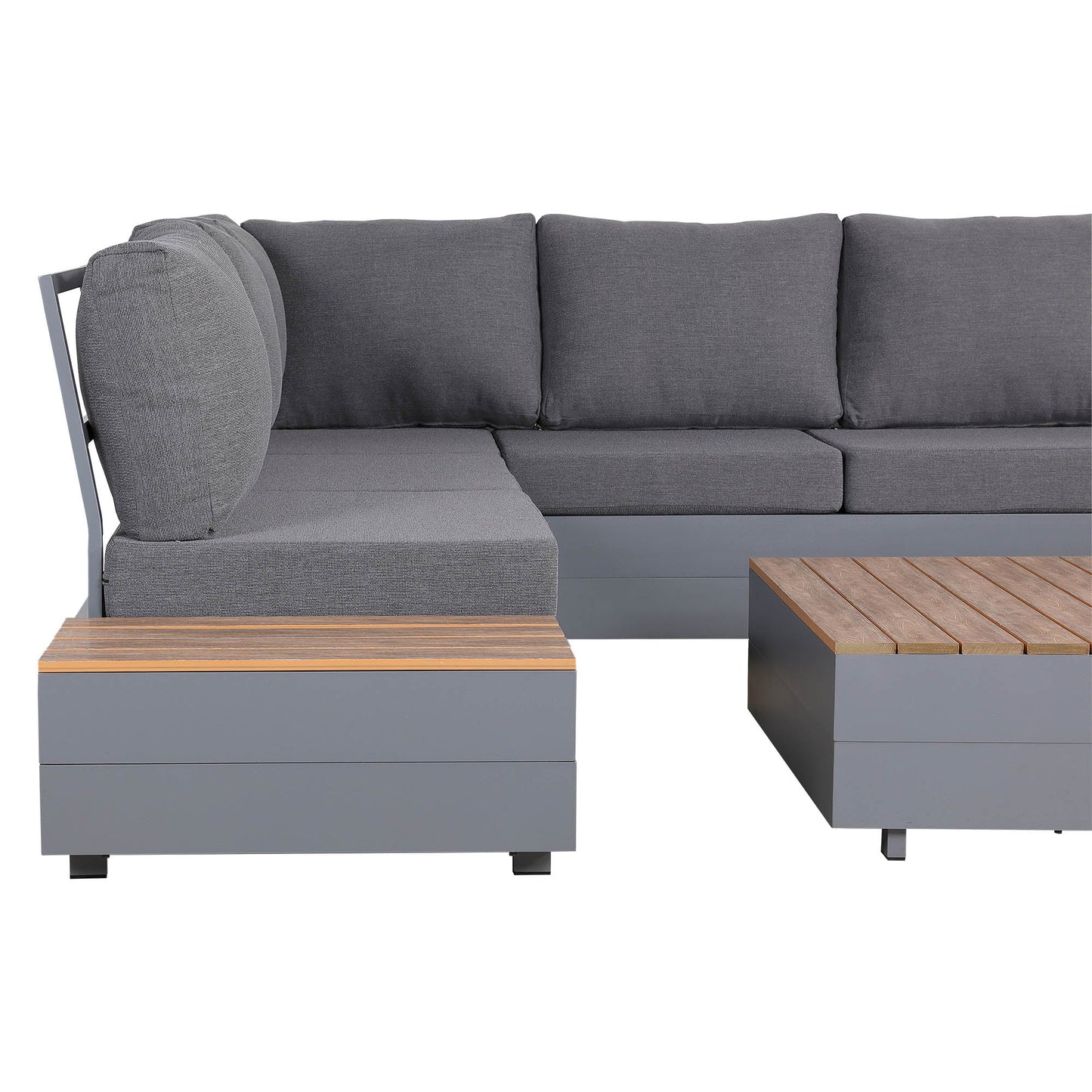 Titan Range Aluminium L-Shape Corner Sofa Set with Wood Top Coffee Table