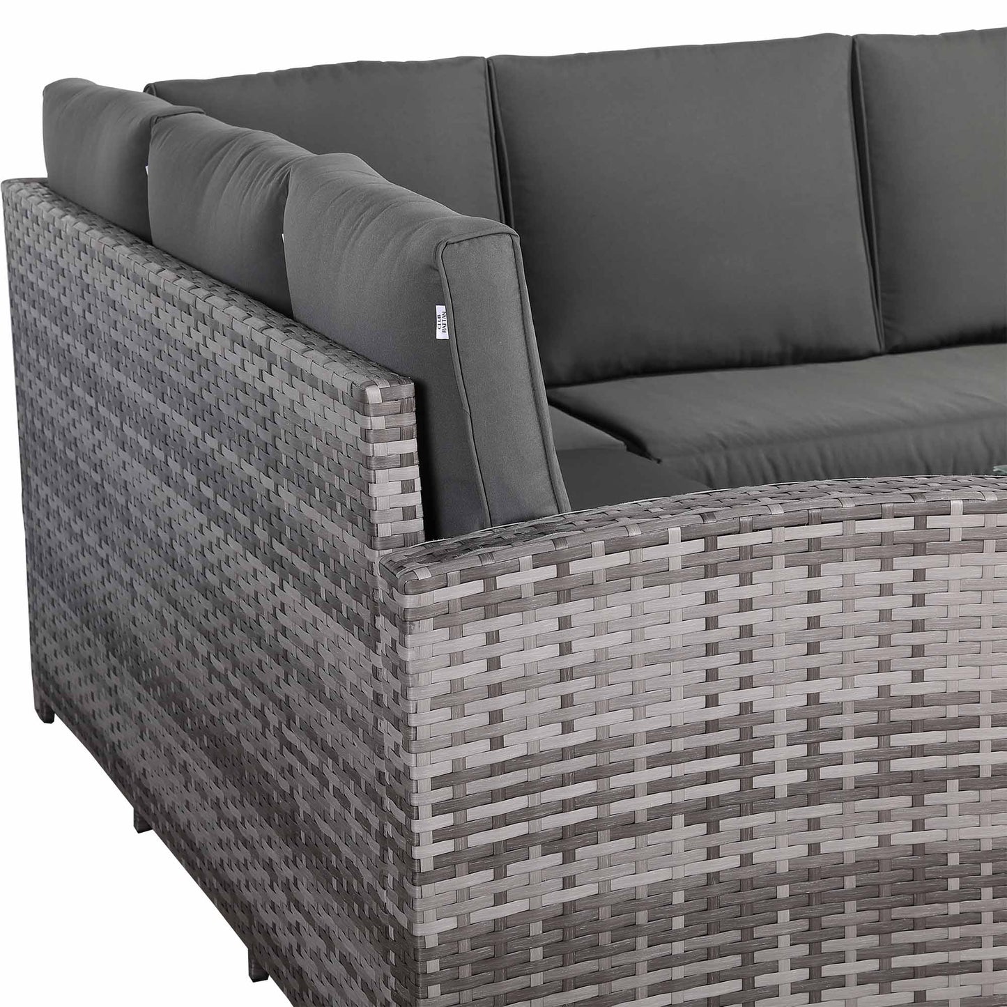 IN STOCK |Florida Elite Outdoor 6-Seater High Back Rattan Corner Sofa Set | Rising Dining Table, Footstool & Grey Cushions