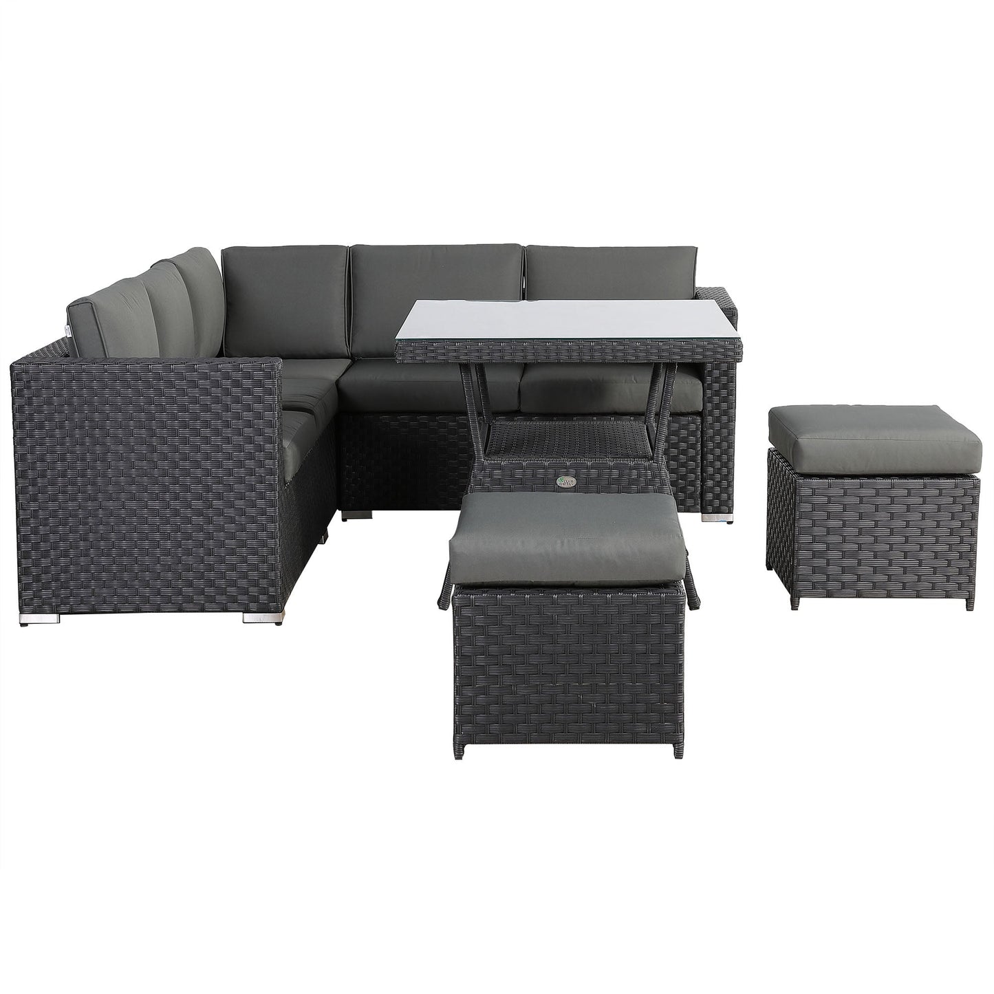 IN STOCK | Bath 7-Seater Rattan Corner Sofa Dining Set | All-Weather Patio Sectional with Dining Table & Footstools