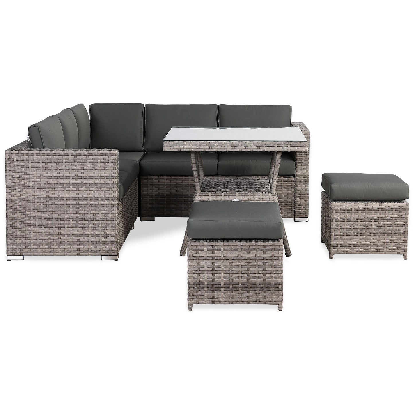 IN STOCK | Bristol 7-Seater Rattan Corner Sofa Dining Set | All-Weather Patio Sectional with Dining Table & Footstools