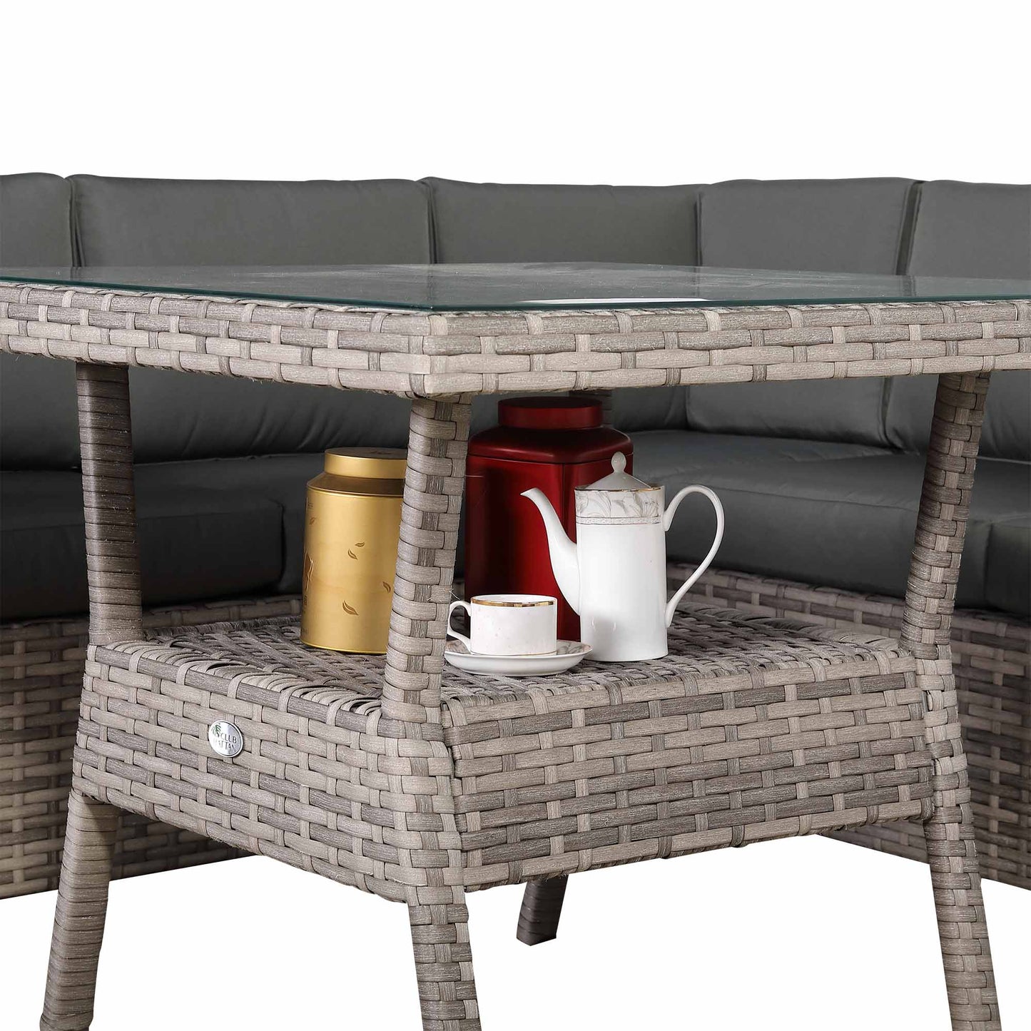 IN STOCK | Bristol 7-Seater Rattan Corner Sofa Dining Set | All-Weather Patio Sectional with Dining Table & Footstools