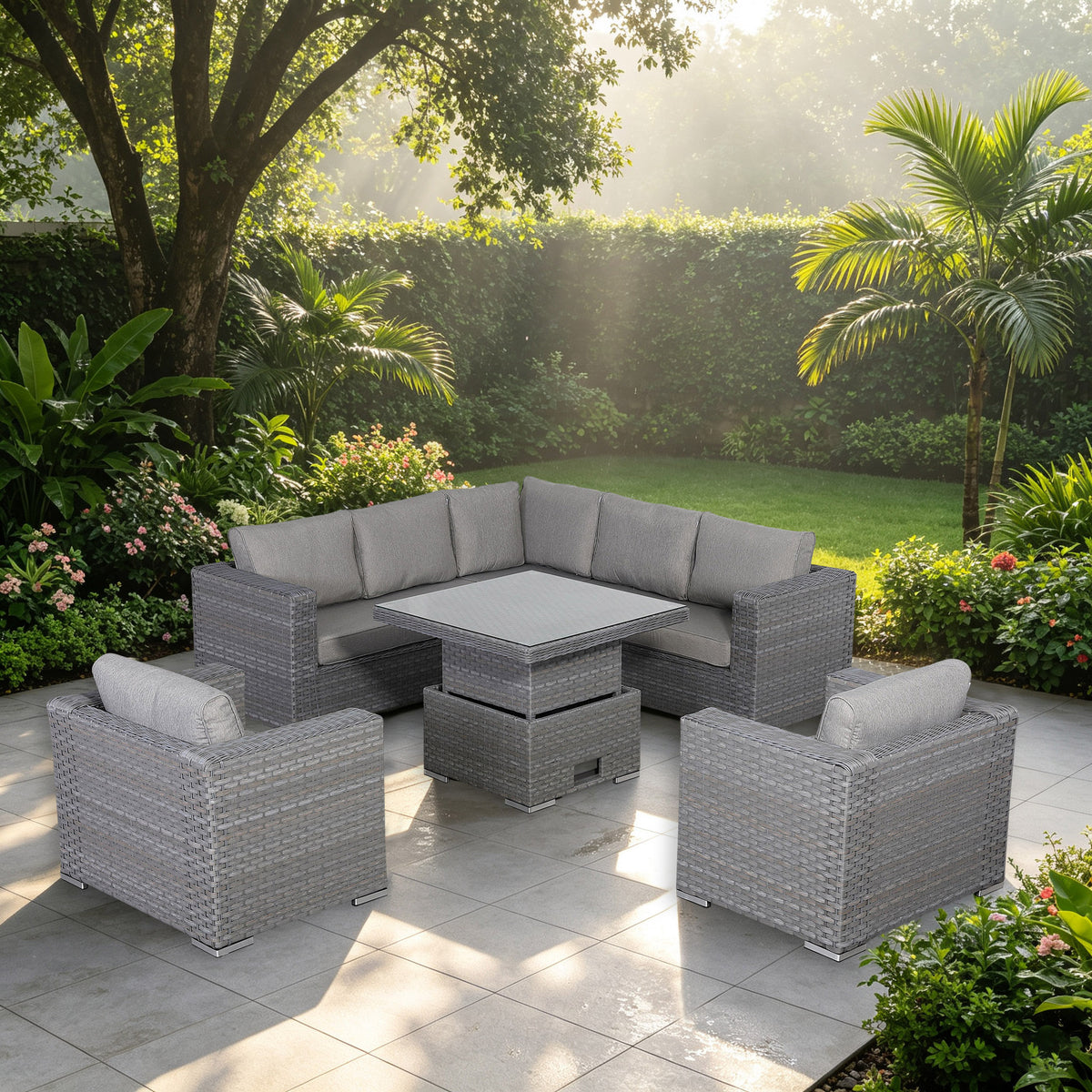 Catalina Range L-Shape Corner Sofa Set with Armchairs and Rising Table