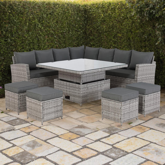 IN STOCK |Bristol Range 11-Seater Rattan Garden Furniture Set with Height-Adjustable Rising Table & Waterproof Cover - Luxury Symmetrical Corner Sofa