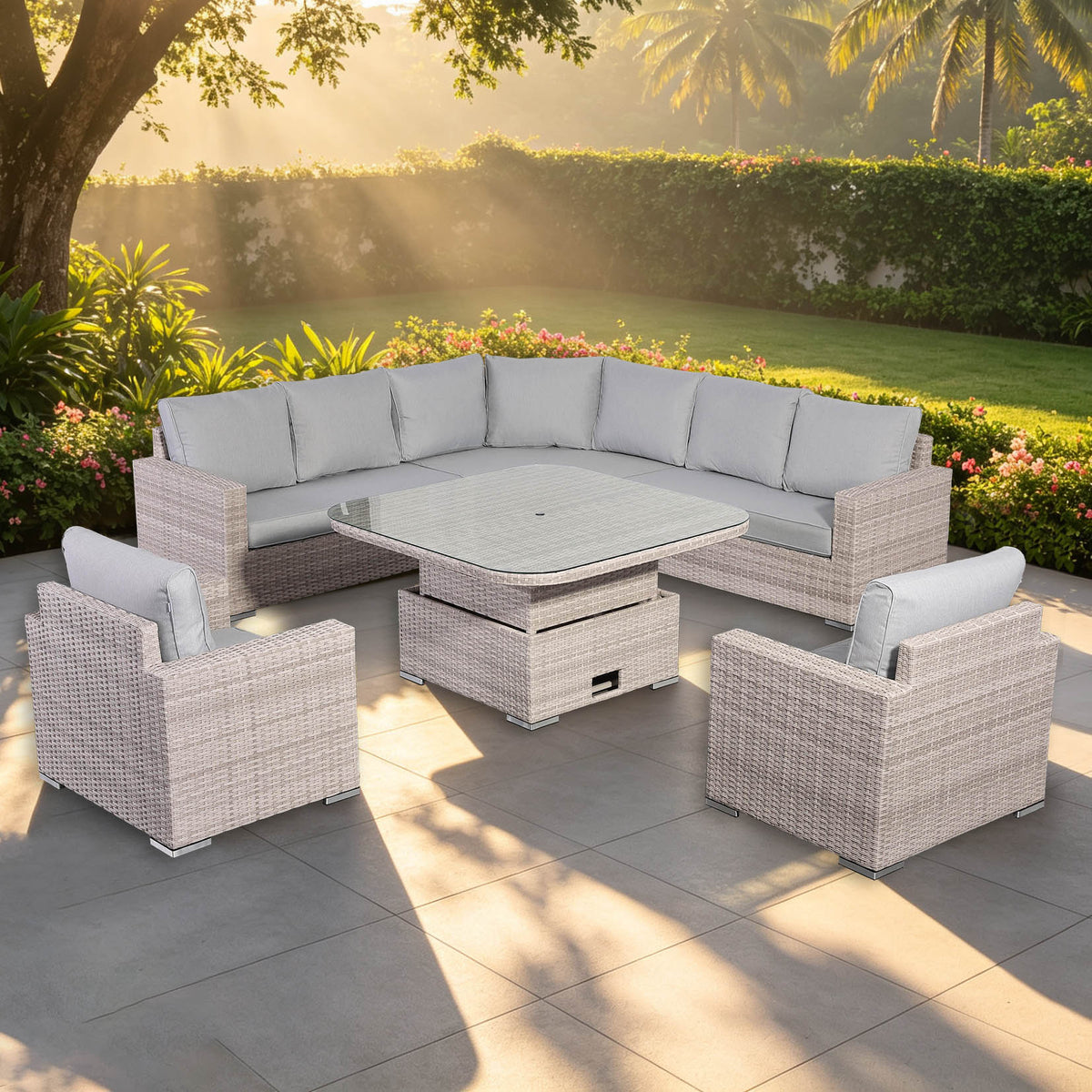 Aurora Range L-Shaped Corner Sofa Set with Armchairs and Rising Table