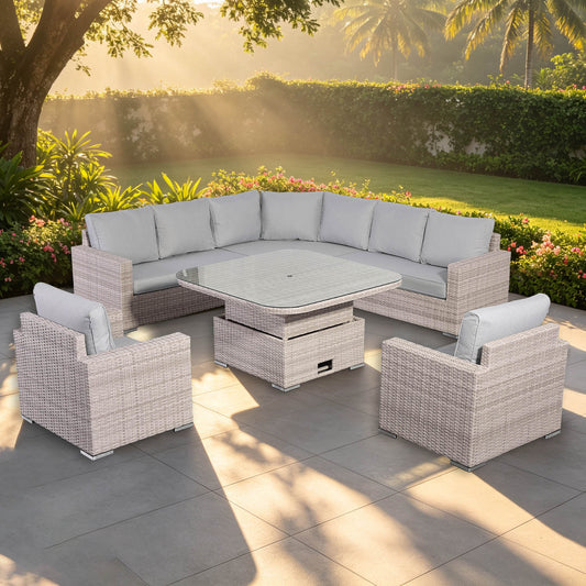 Aurora Range L-Shaped Corner Sofa Set with Armchairs and Rising Table